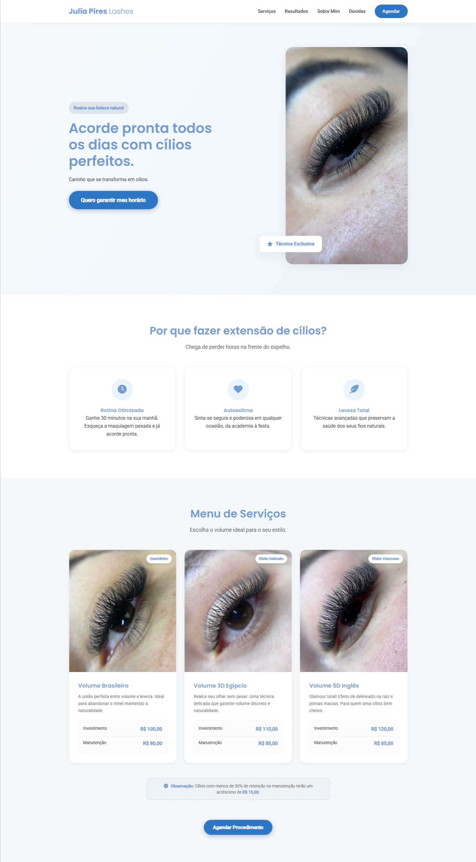 Site responsivo para estética versão mobile
